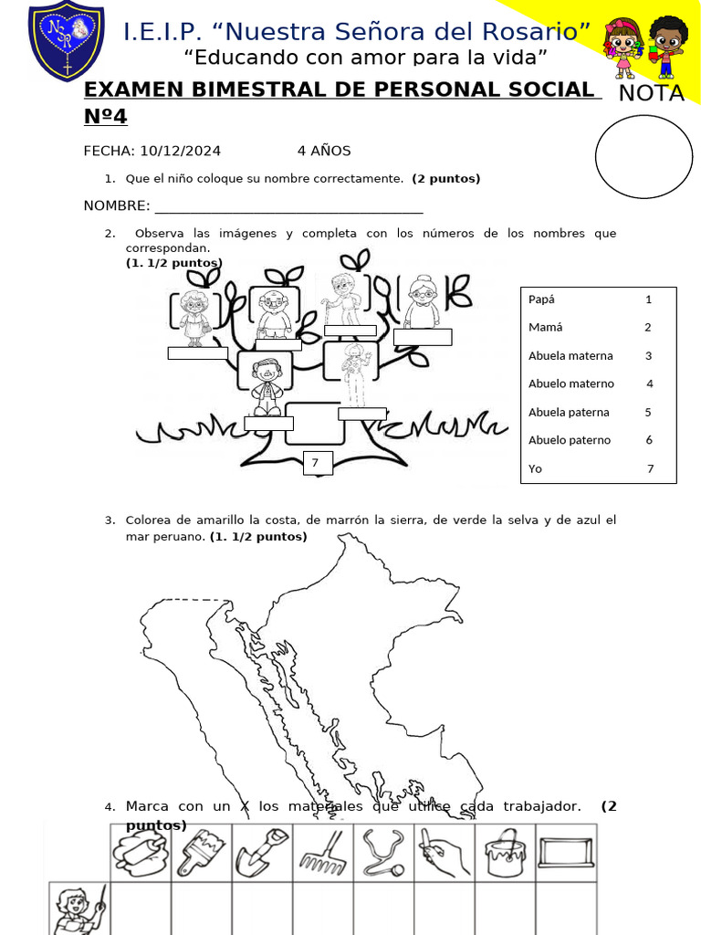 Examen Bimestral de Personal Social 4 Años | PDF