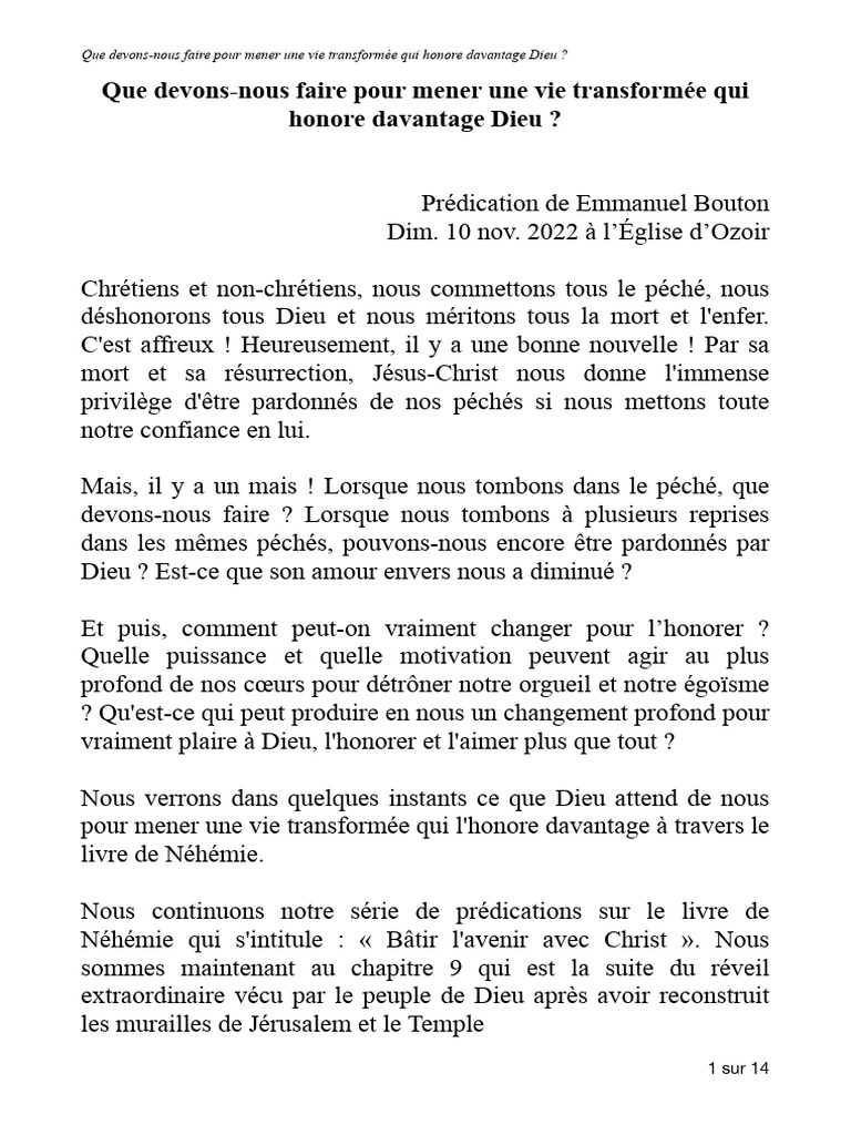 Vie transformée par la puissance de Dieu | PDF | Confession (religion ...