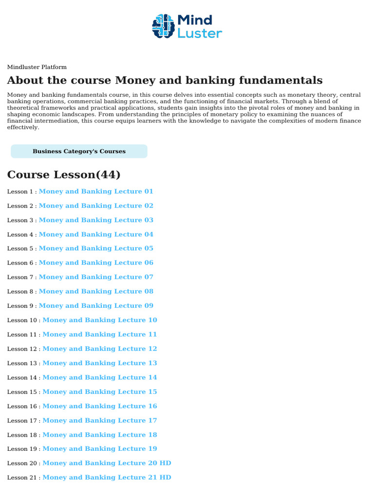 Money and Banking Fundamentals Course Content | PDF | Money | Banks