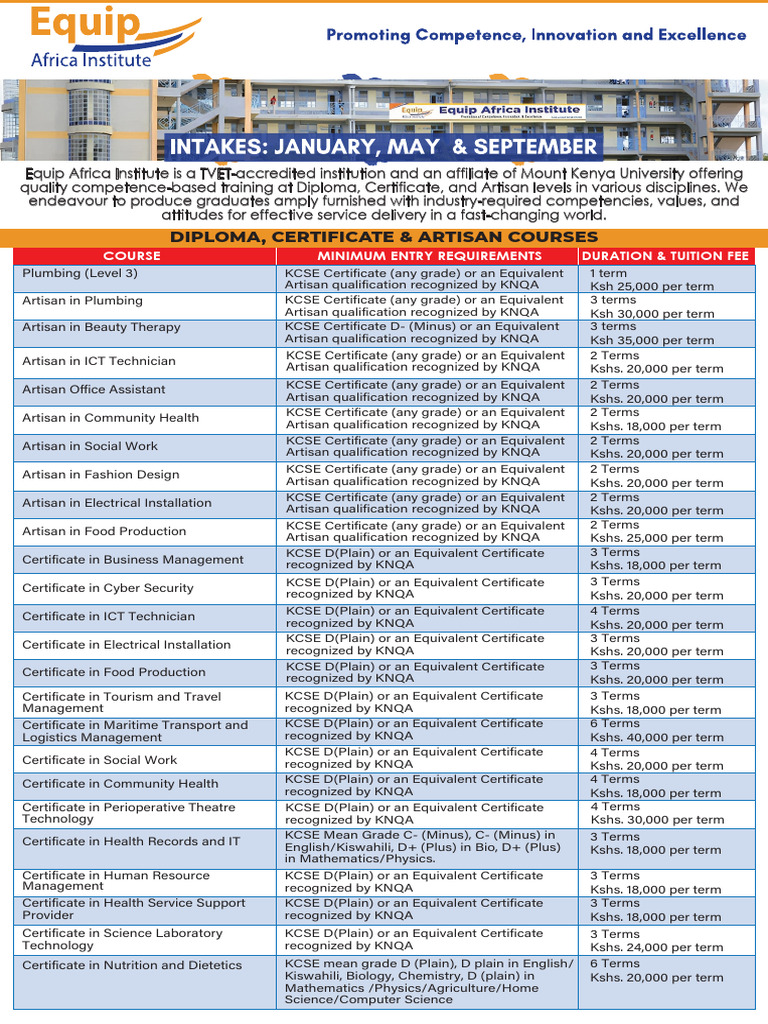Equip Africa Institute Course Fees | PDF | Educational Stages ...