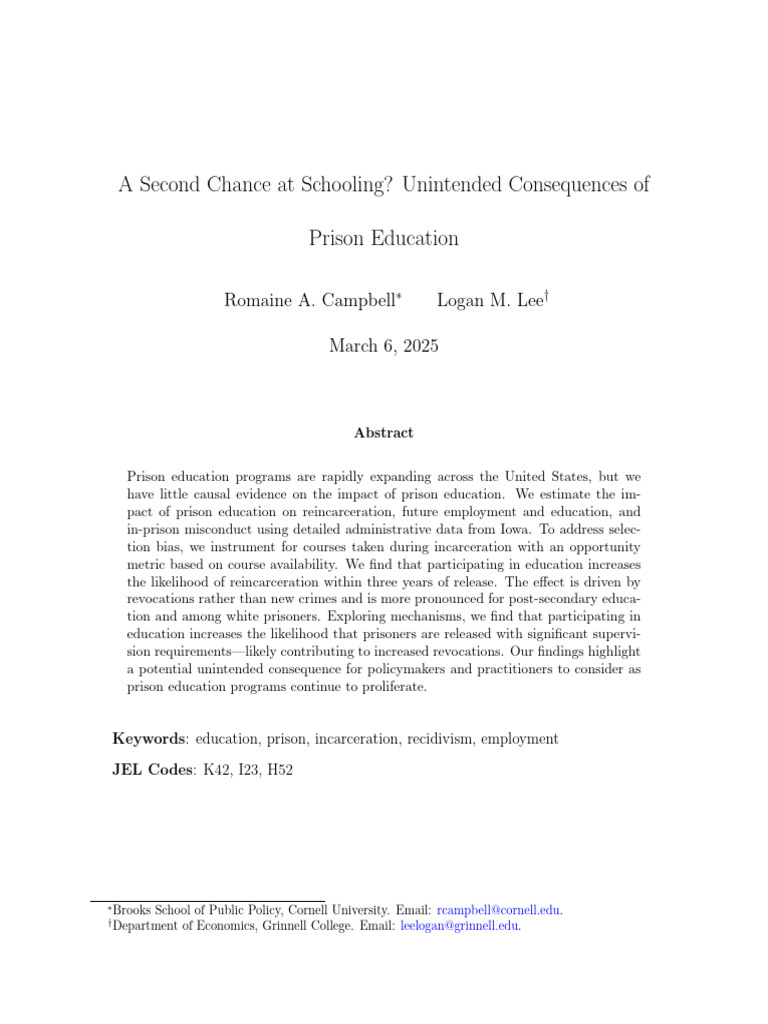 Impact of Prison Education on Recidivism | PDF | Prison | Ordinary ...