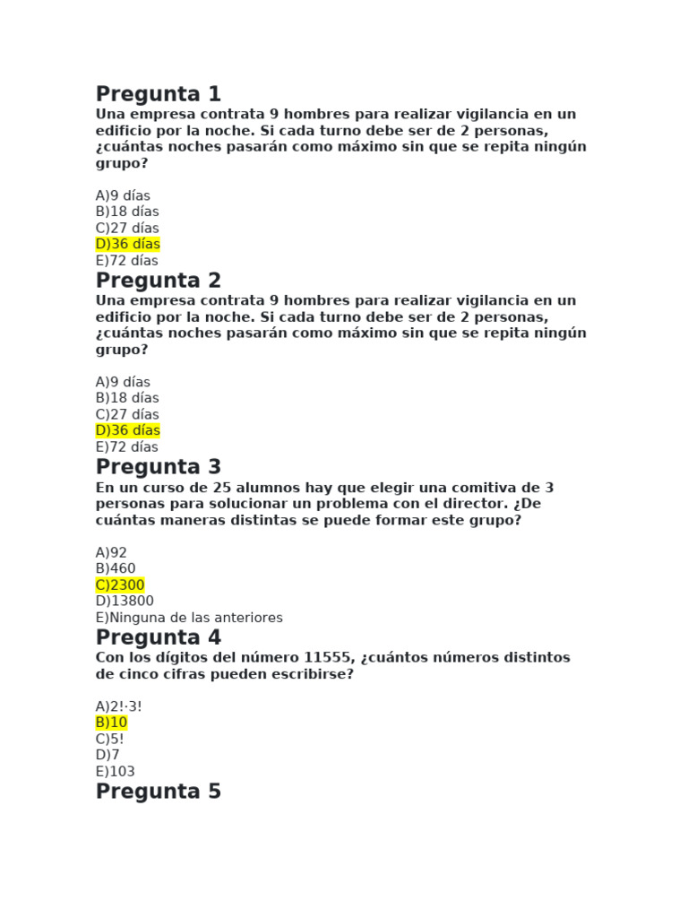Ejercicios de Combinatoria y Permutaciones | PDF | Permutación ...
