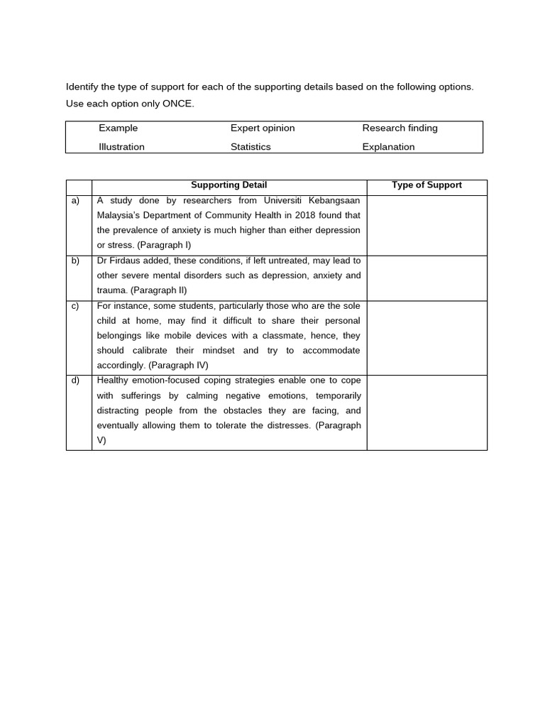 Exercises On Types of Supporting Sentences | PDF