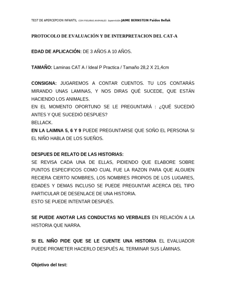 PROTOCOLO DE EVALUACIÓN Y DE INTERPRETACION DEL CAT | PDF | Agresión ...