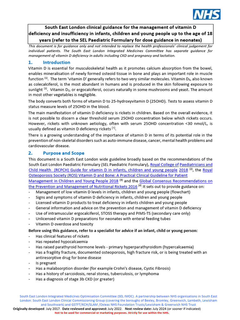 SEL Guidelines for Pediatric Vitamin D Deficiency | PDF | Vitamin D ...