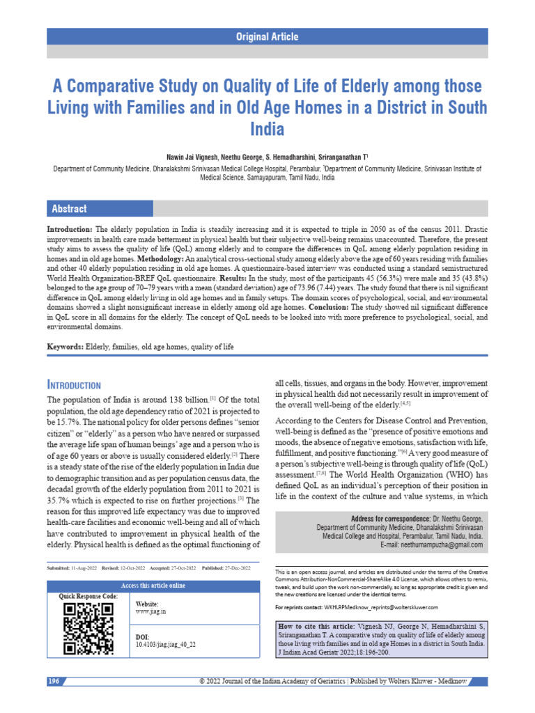 A Comparative Study On Quality of Life of Elderly.10 | PDF | Quality Of ...