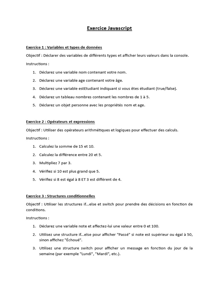 Exercice de base en JavaScript | PDF