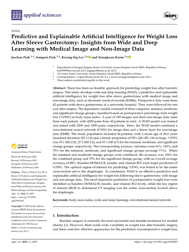 Predictive and Explainable Artificial Intelligence For Weight Loss ...