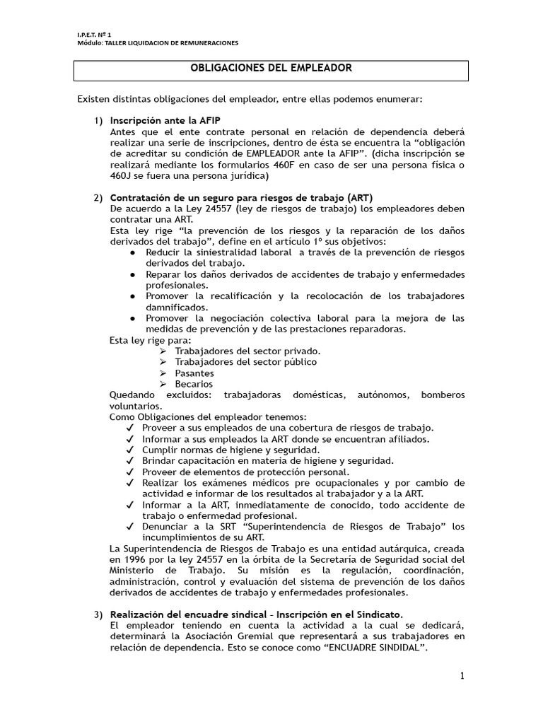 Obligaciones del Empleador en Trabajo | PDF