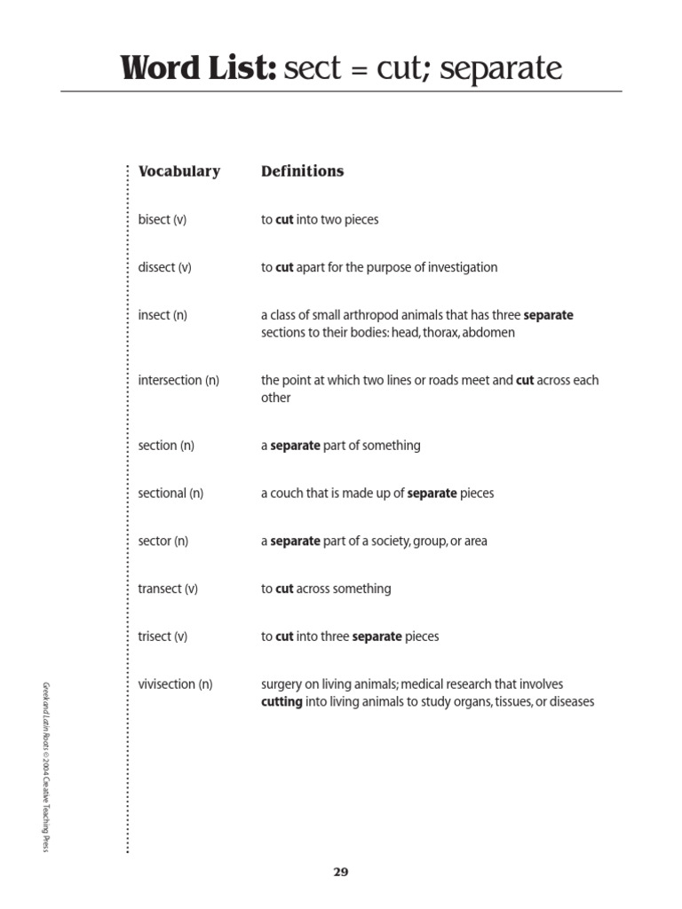 Sect = Cut; Separate (Unit 3B List) | PDF