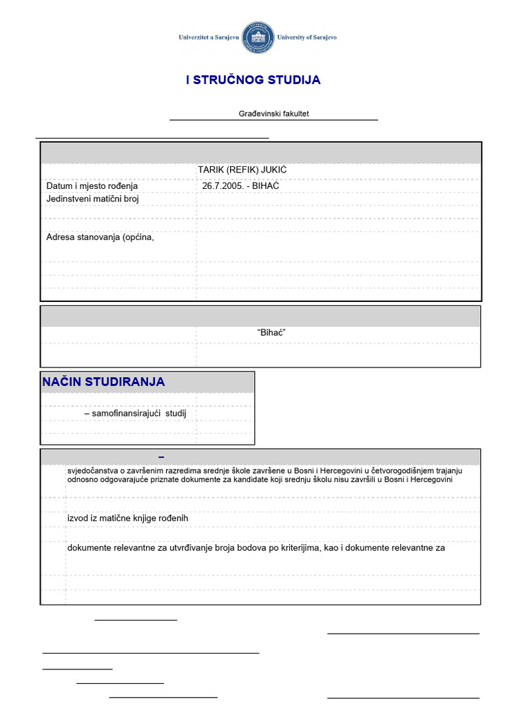 Prijava Za Upis 31105 1464 | PDF