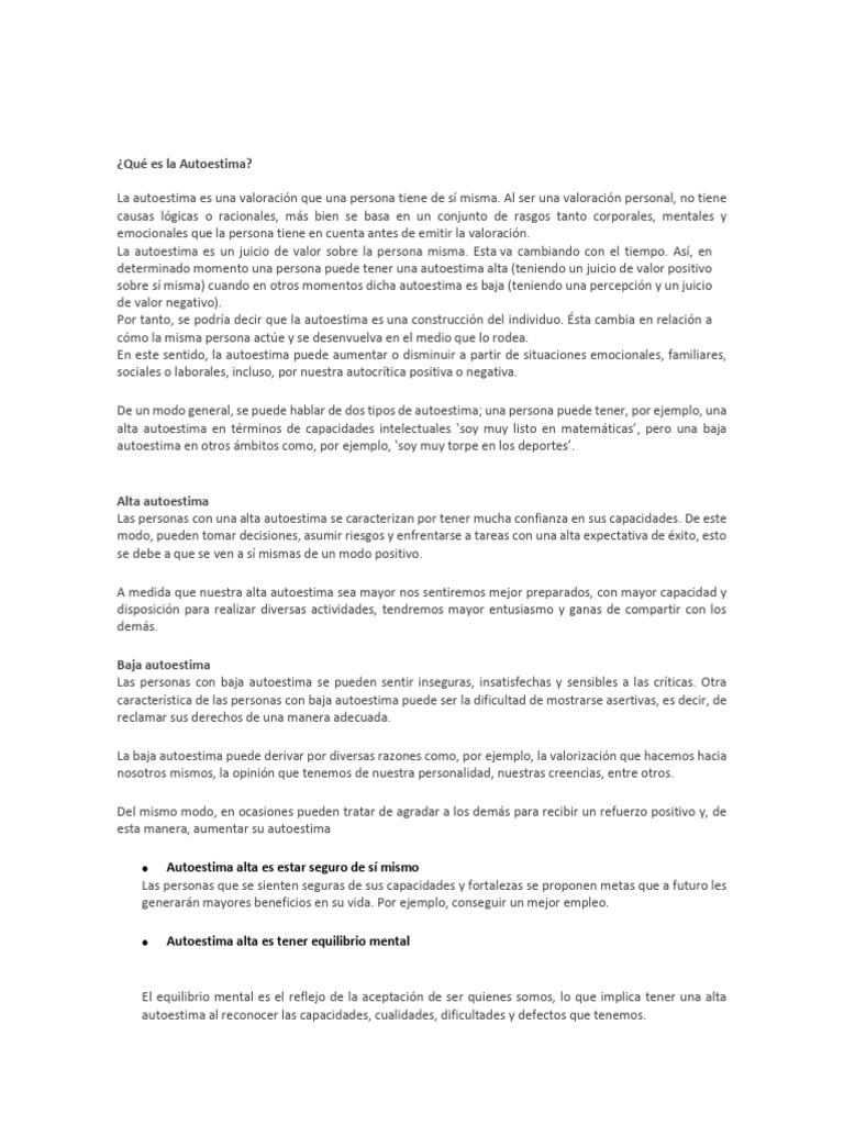 Comprendiendo la Autoestima y su Impacto | PDF | Autoestima ...