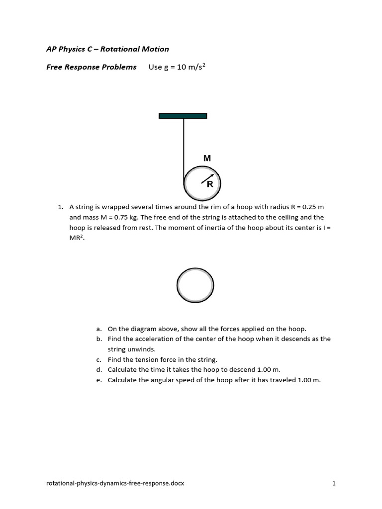 AP Physics C Rotational Motion Problems | PDF | Force | Friction