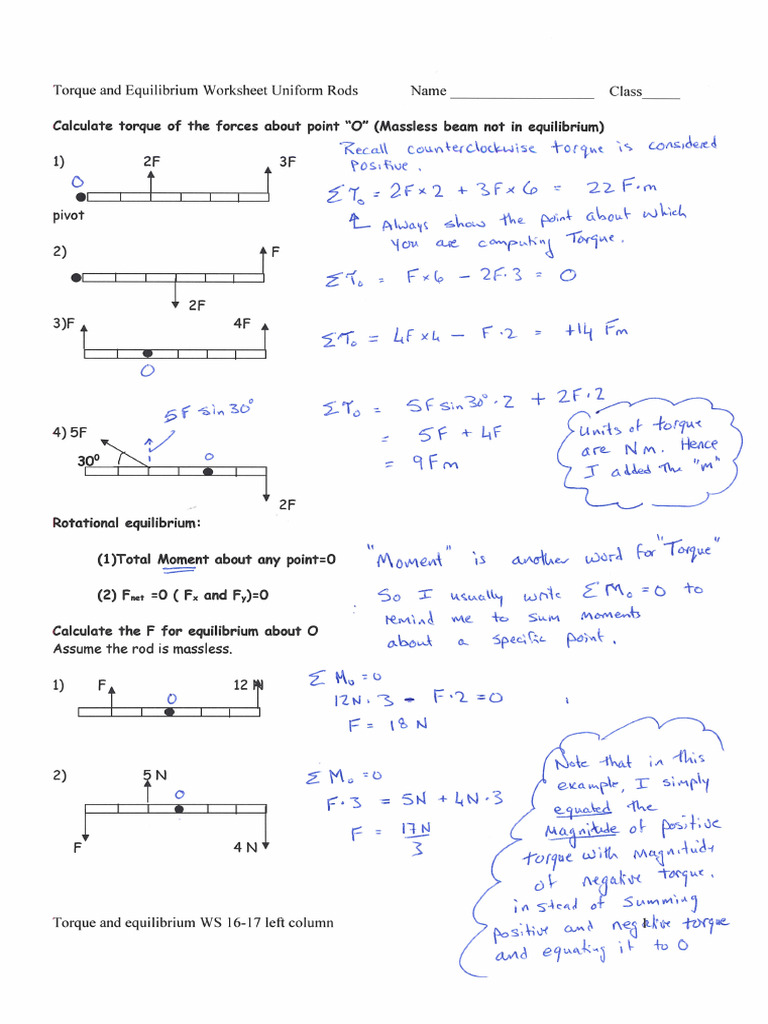 Torque and Equilibrium WS 16-17 Solution | PDF