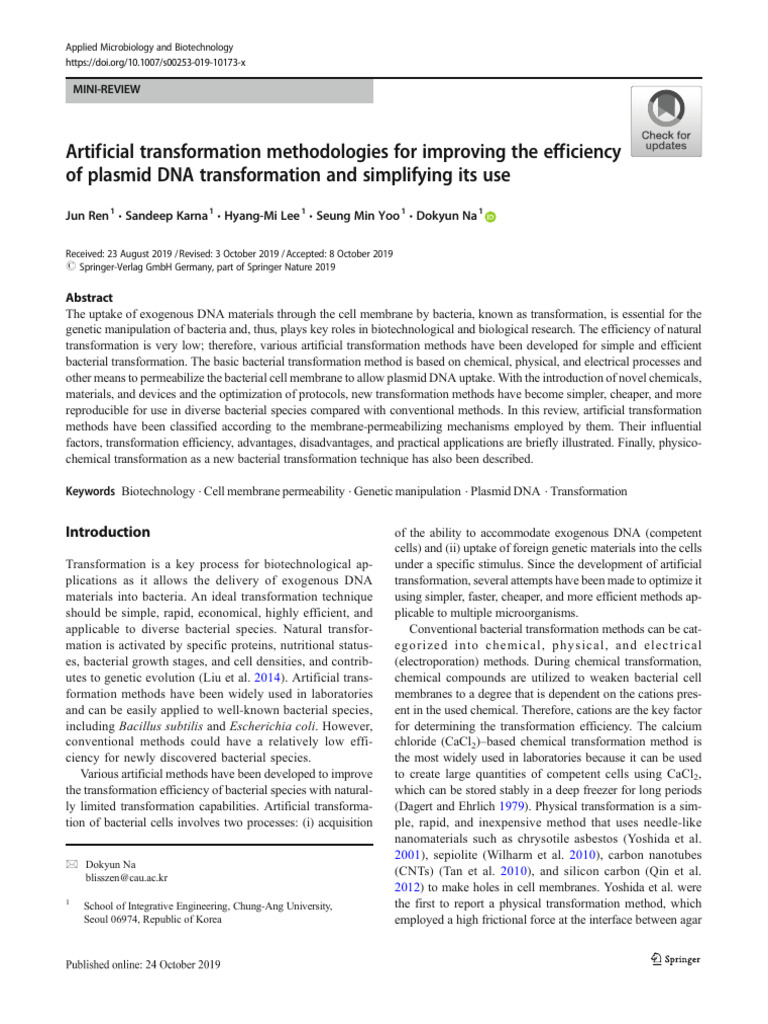 Artificial Transformation Methodologies For Improving The Efficiency of ...