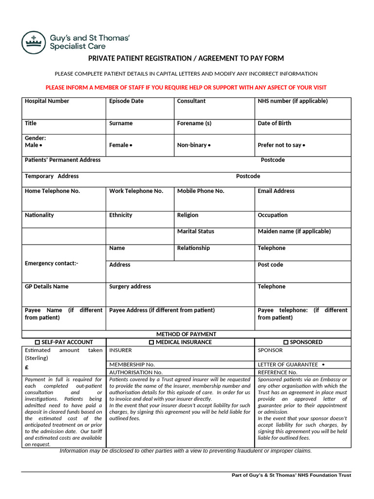 Private Patient Payment Agreement Form | PDF | Clinical Trial | Medical ...
