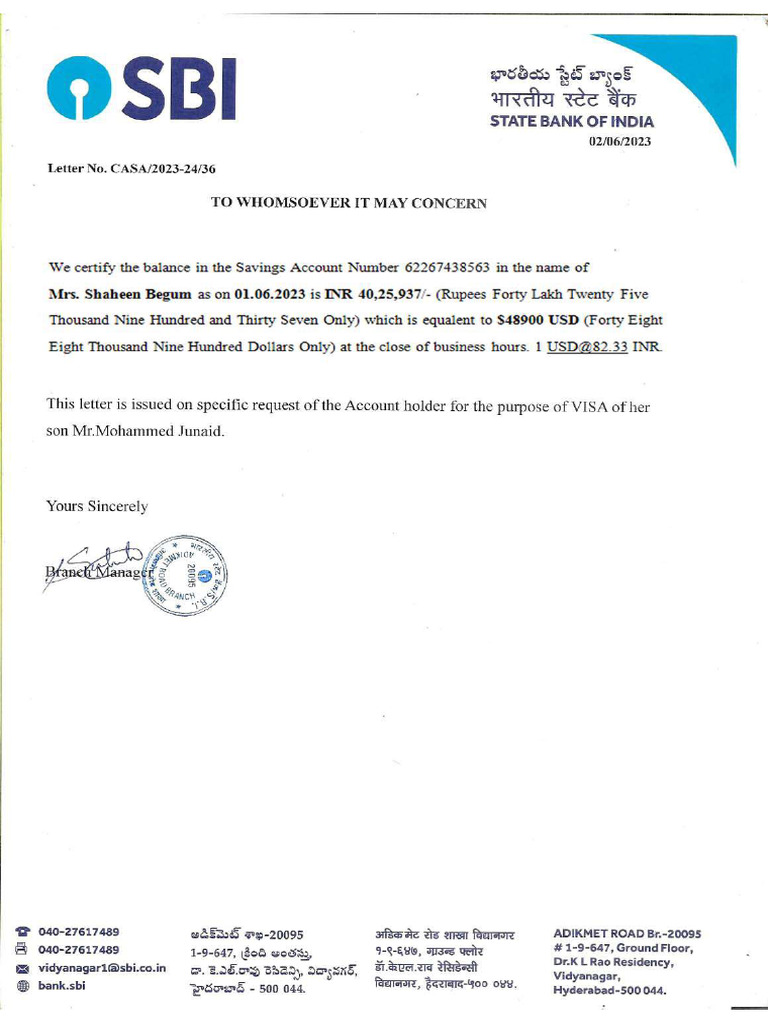 SBI Closeing Statement | PDF