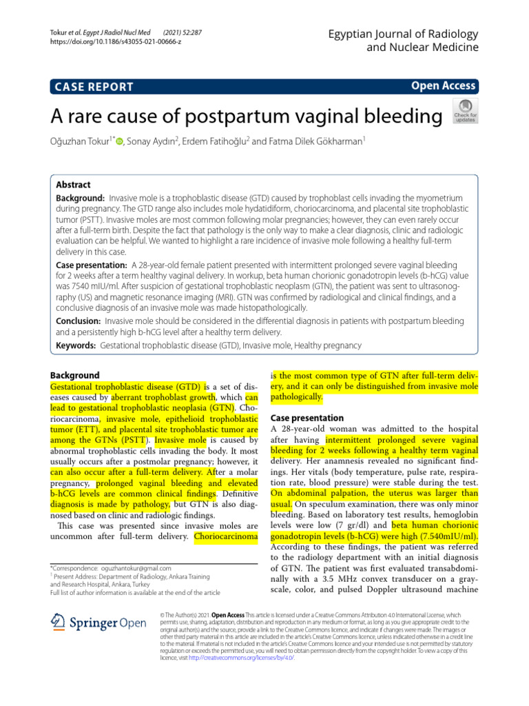 Postpartum Vaginal Bleeding | PDF | Medicine | Clinical Medicine