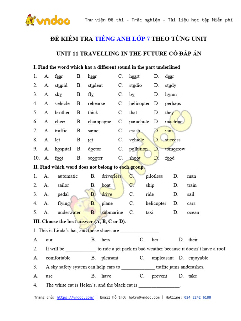 Bai Tap Tieng Anh Lop 7 Unit 11 Travelling in The Future So 1 | PDF
