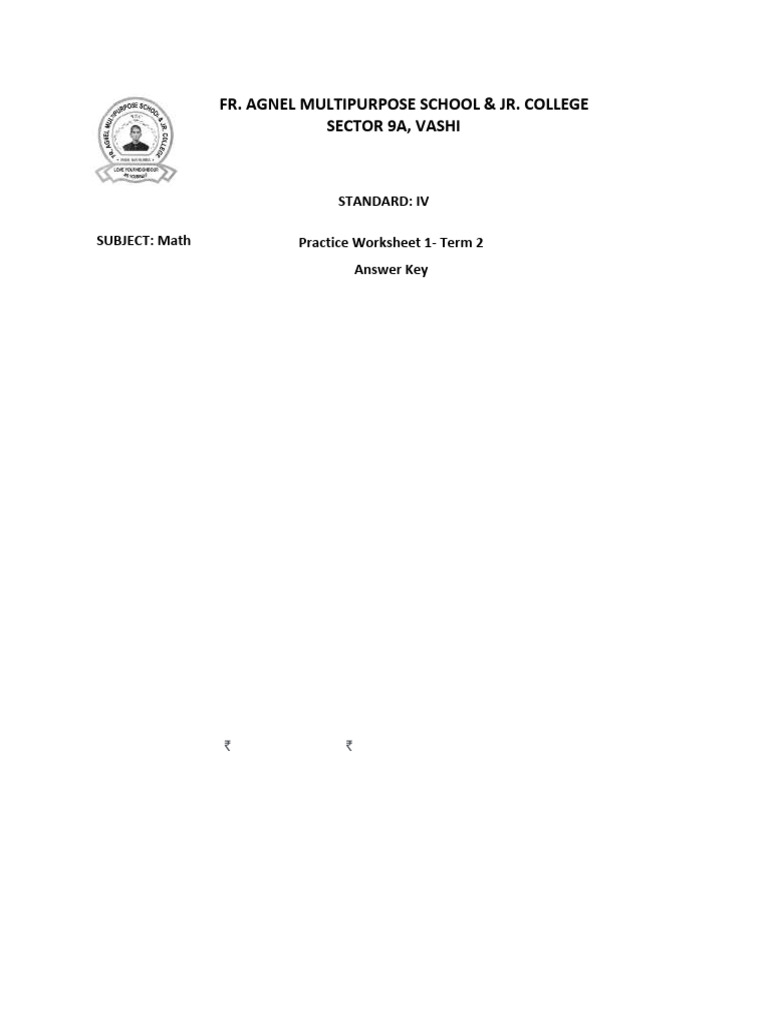 Math Worksheet Answer Key - Std IV | PDF