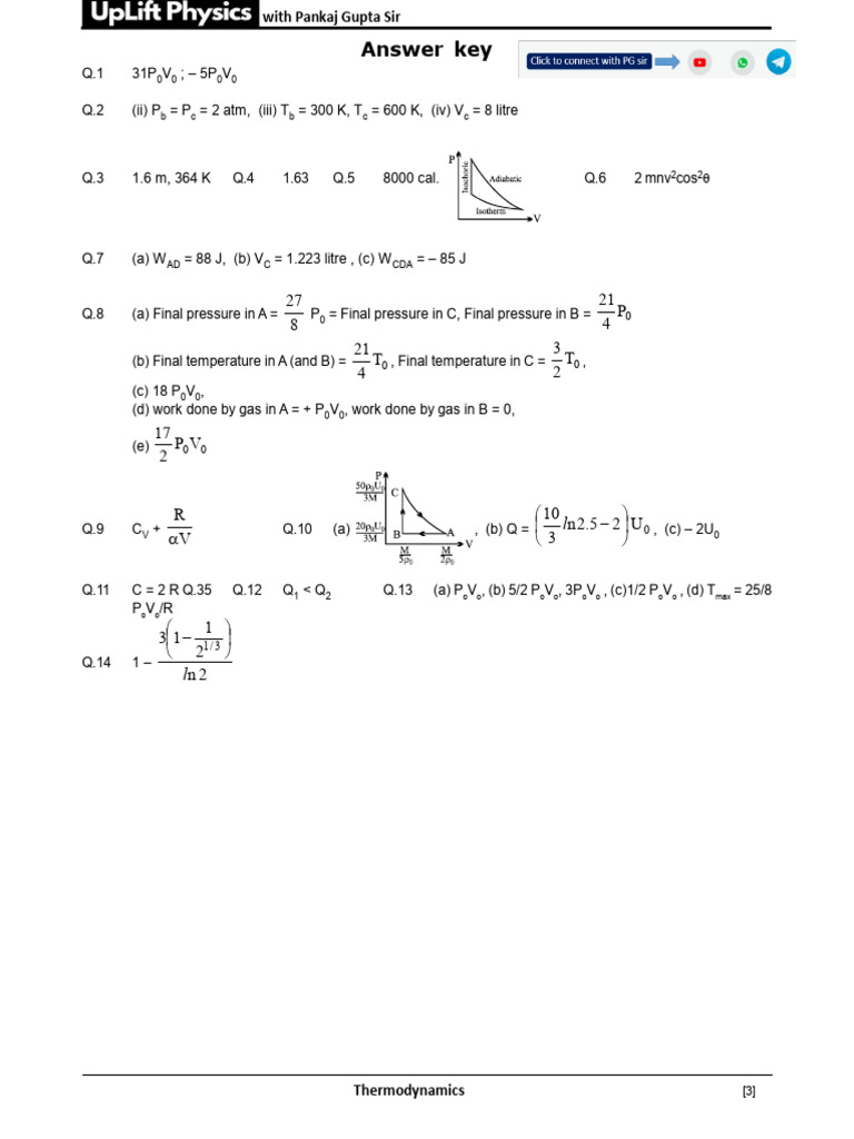 Thermodynamics Answer Key Summary | PDF