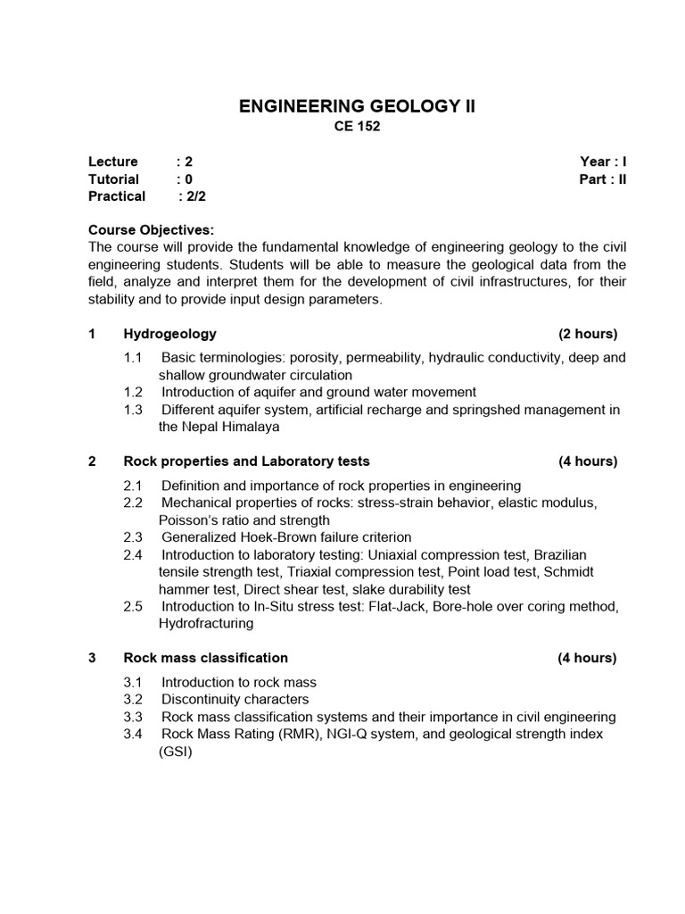 Ce152 Engineering Geology Ii | PDF | Geology | Strength Of Materials