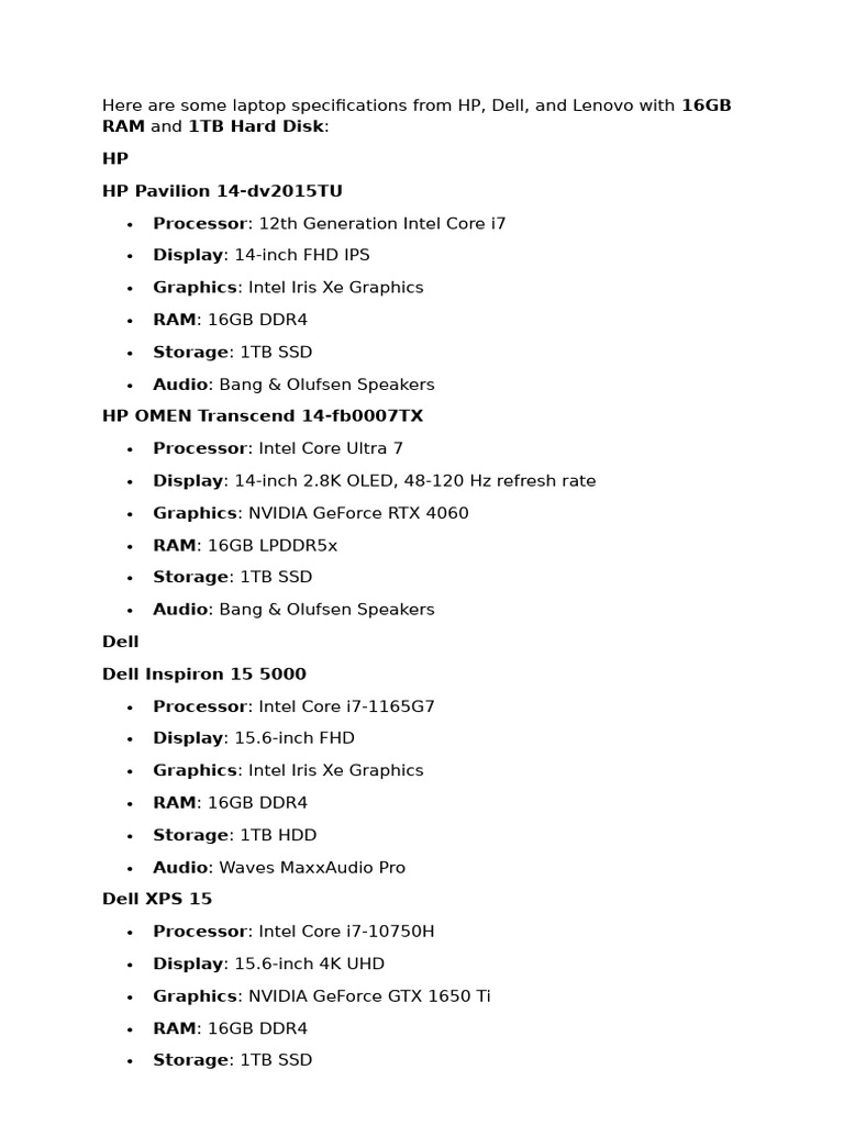 Here Are Some Laptop Specifications From HP | PDF