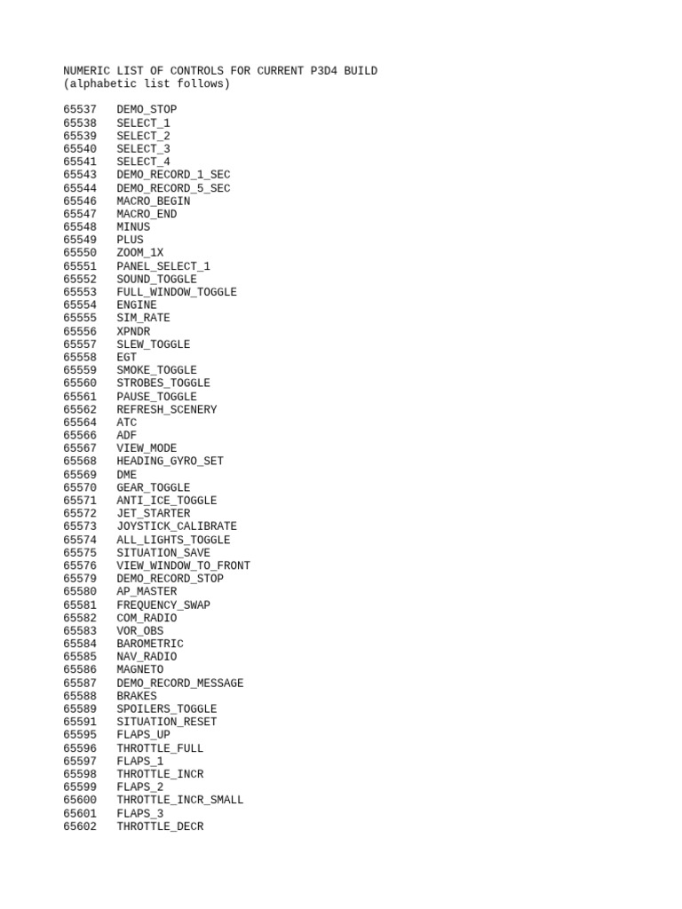 P3D4 Control Commands List | PDF