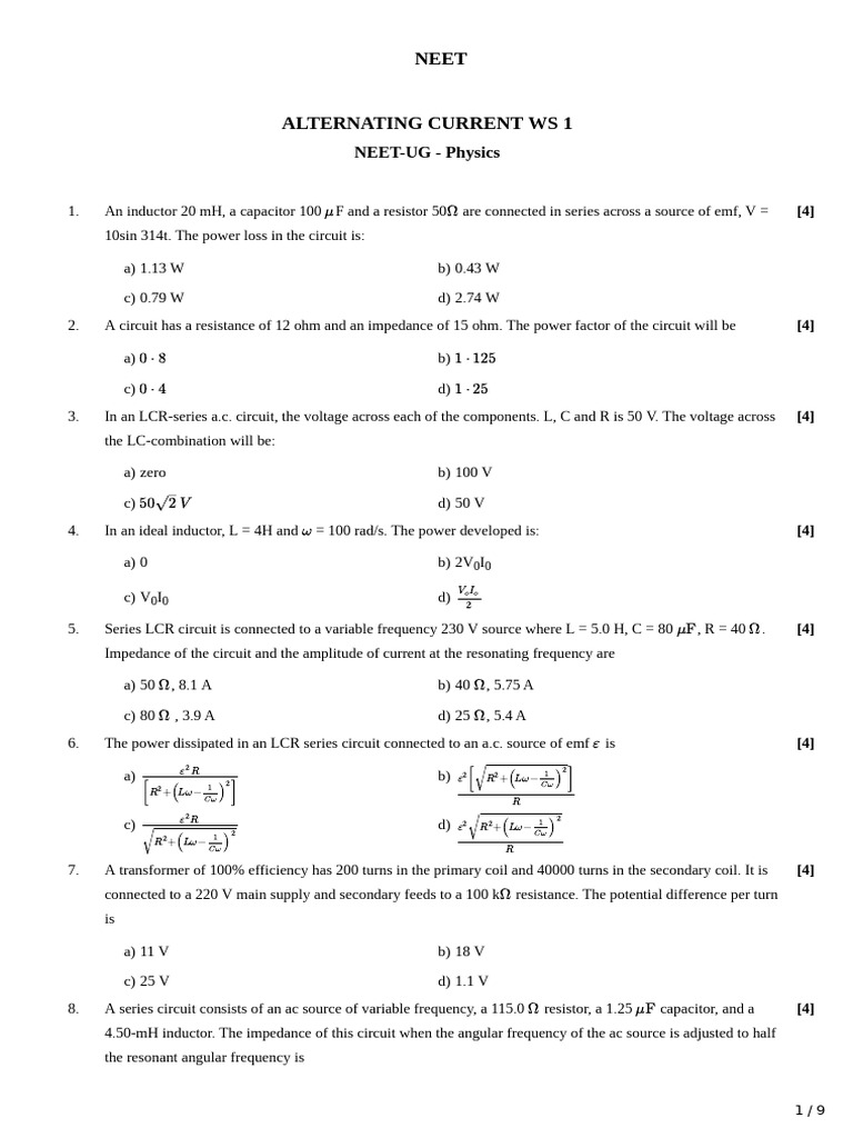 AC Circuit Analysis and Power Loss | PDF | Inductor | Inductance
