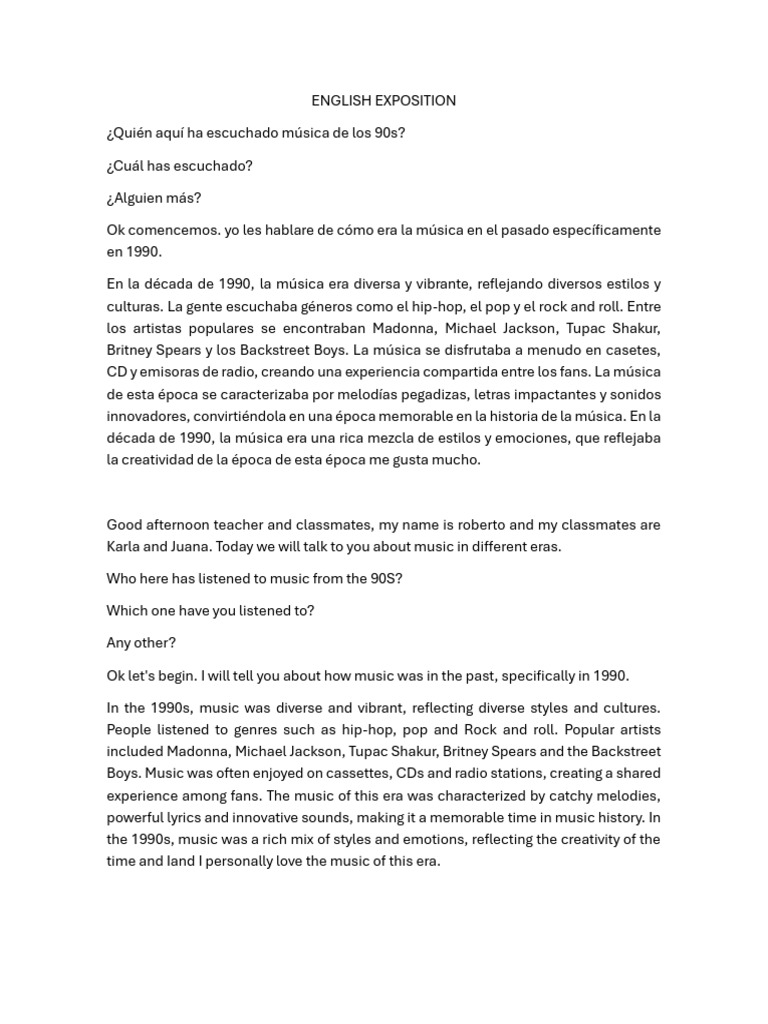 Ejemplo para Exponer en Ingles | PDF