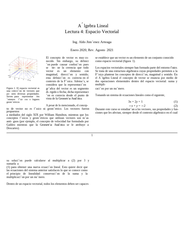Espacios Vectoriales en Álgebra Lineal | PDF | Espacio vectorial ...