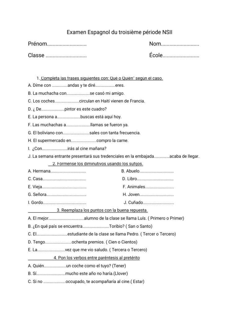 Examen de Español NSII Tercera Período | PDF
