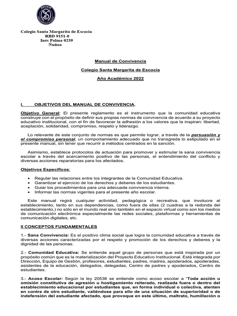 Manual de Convivencia Escolar 2022 | PDF | Abuso infantil | Mediación