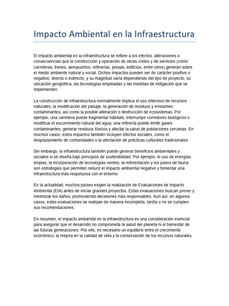 Impacto Ambiental Infraestructura | PDF | Entorno natural | Mitigación ...
