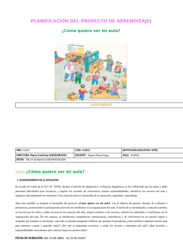 PROYECTO 1 - Como Quiero Ver Mi Aula | PDF | Salón de clases | Las ...