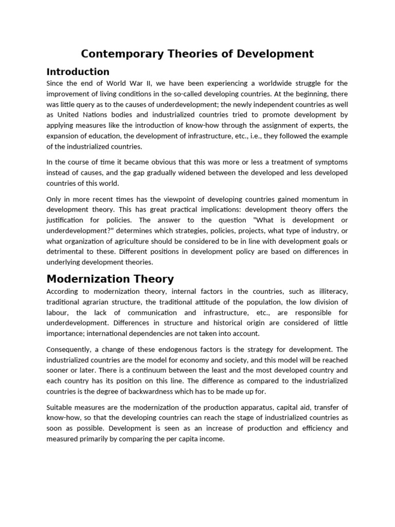 Contemporary Development Theories Explained | PDF | World Systems ...