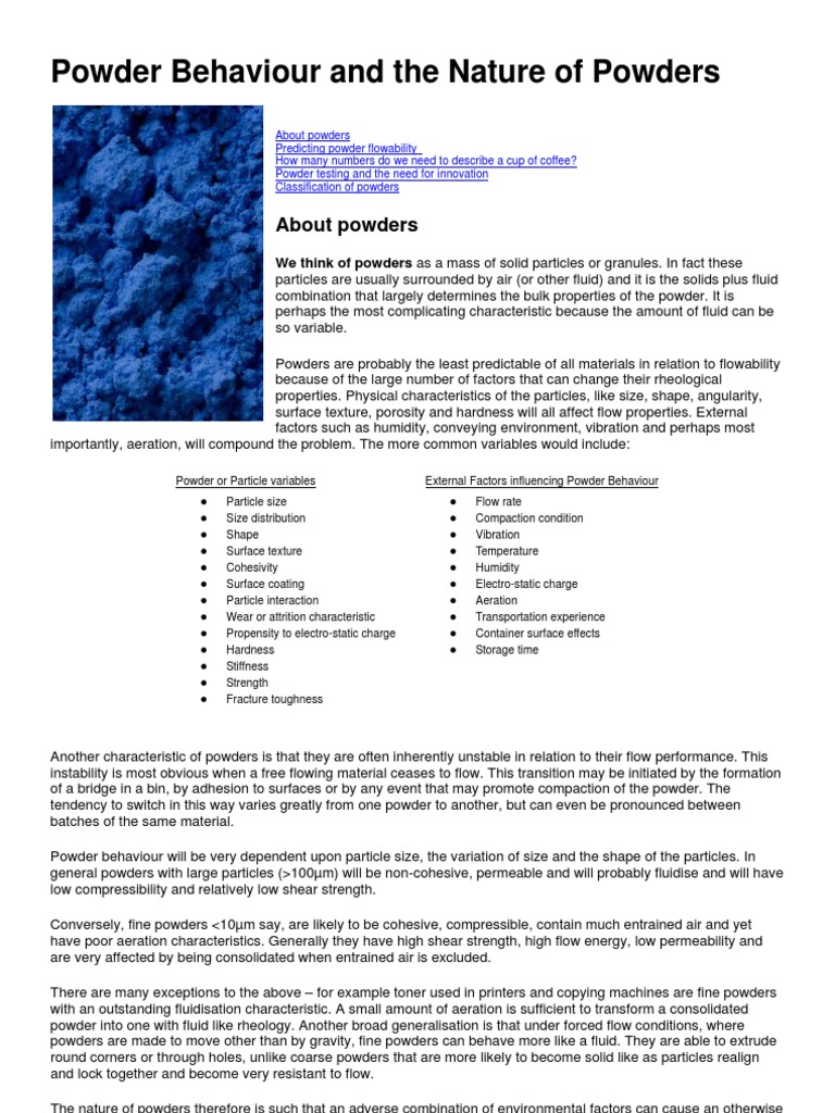 Powder Behaviour and The Nature of Powders | PDF | Powder (Substance ...