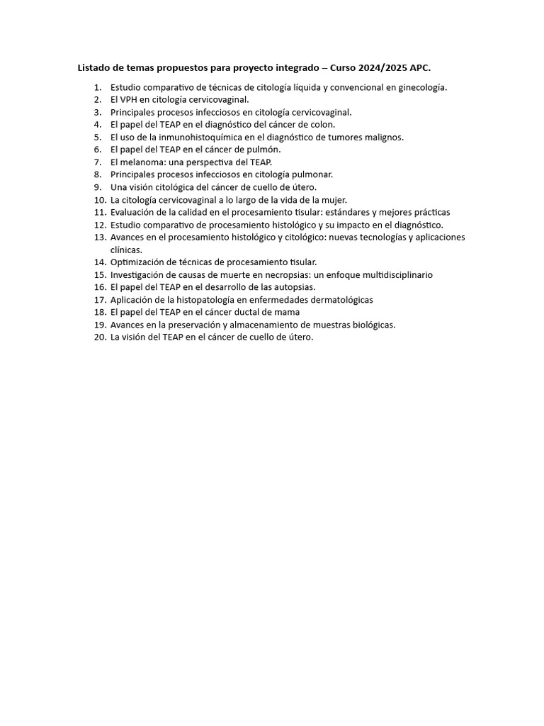 Listado de Temas Propuestos | PDF