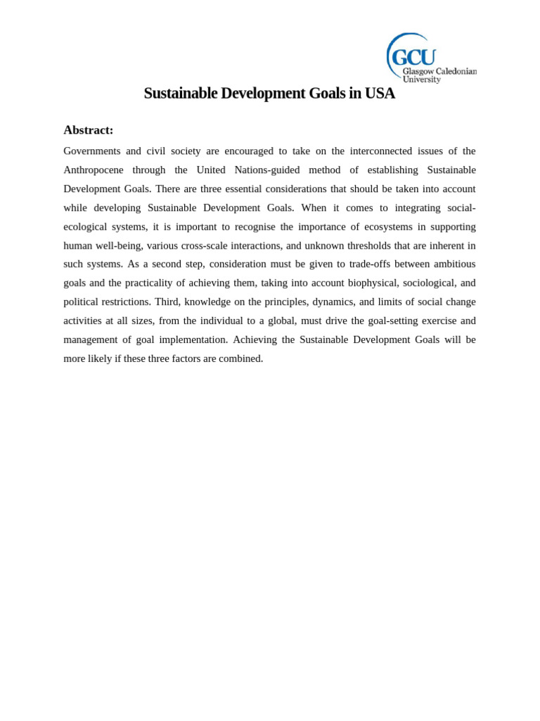 Sustainable Development Goals in the USA | PDF | Sustainability ...