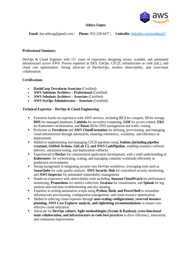 DevOps & Cloud Engineer Resume | PDF | Cloud Computing | Amazon Web ...