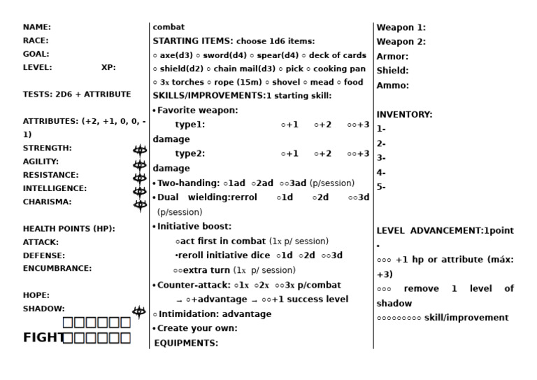 RPG Character Sheet Template | PDF