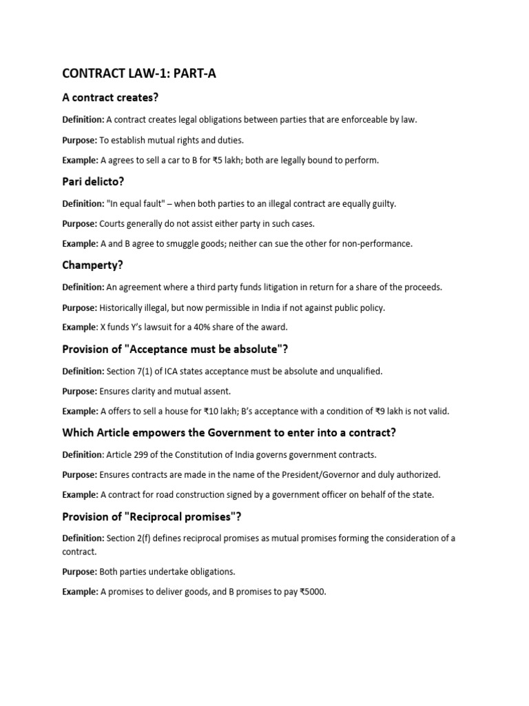 Contract Law-1 Ans | PDF | Misrepresentation | Consideration