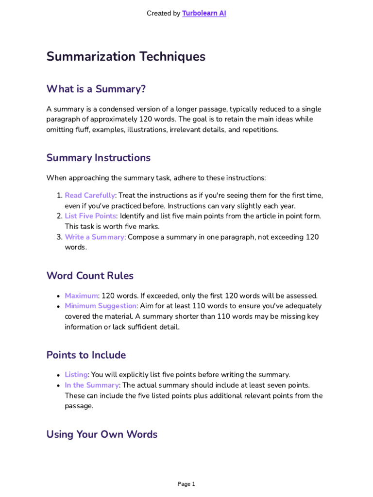 Effective Summary Writing Techniques | PDF