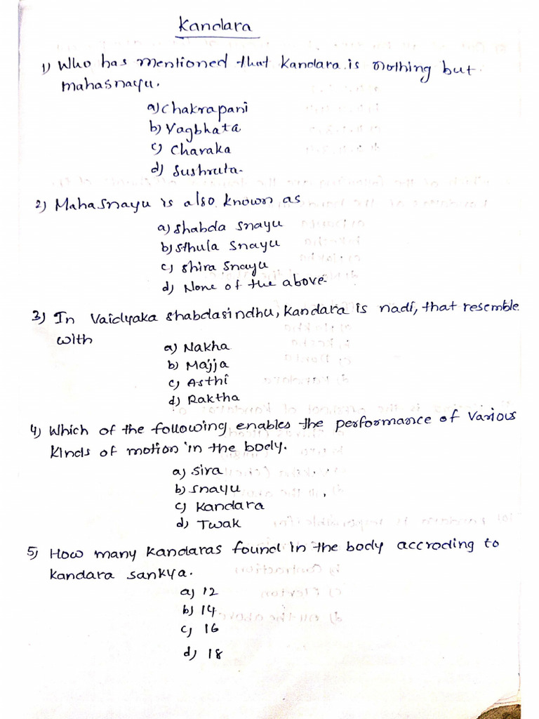 Kandara and Snayu (MCQ) | PDF