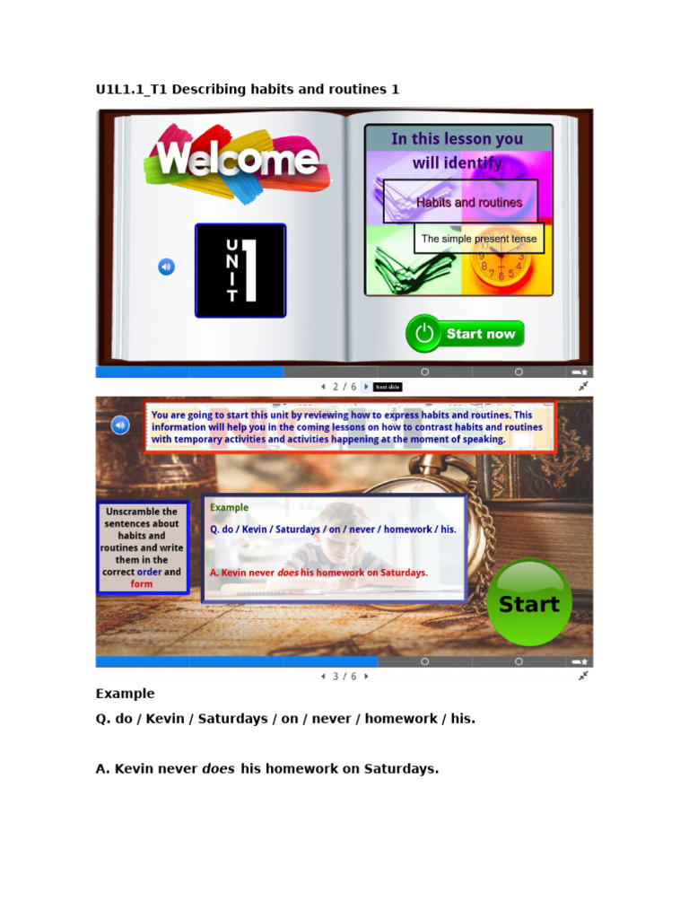 U1L1.1 - T1 Describing Habits and Routines 1 | PDF