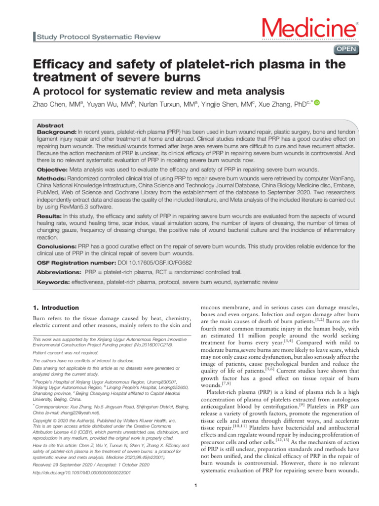 Efficacy and Safety of Platelet-Rich Plasma in The | PDF | Systematic ...