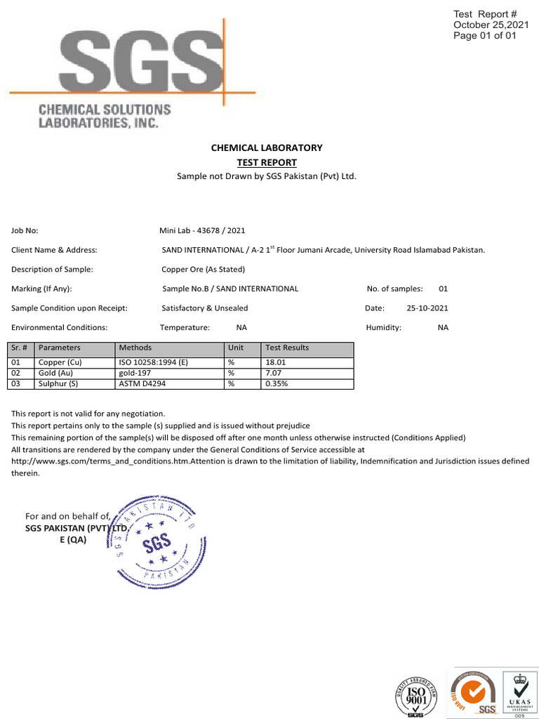 Gold and Copper Assay Report | PDF