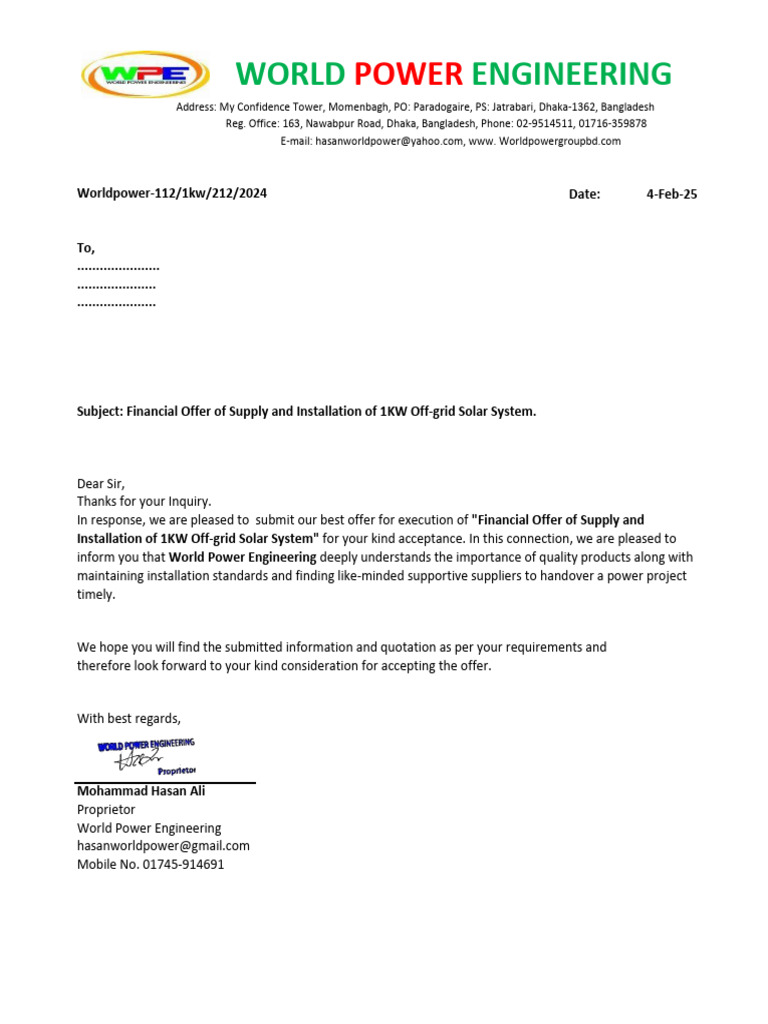 1KW Off-Grid Quotation NXG 850 | PDF | Power (Physics) | Sustainable Energy