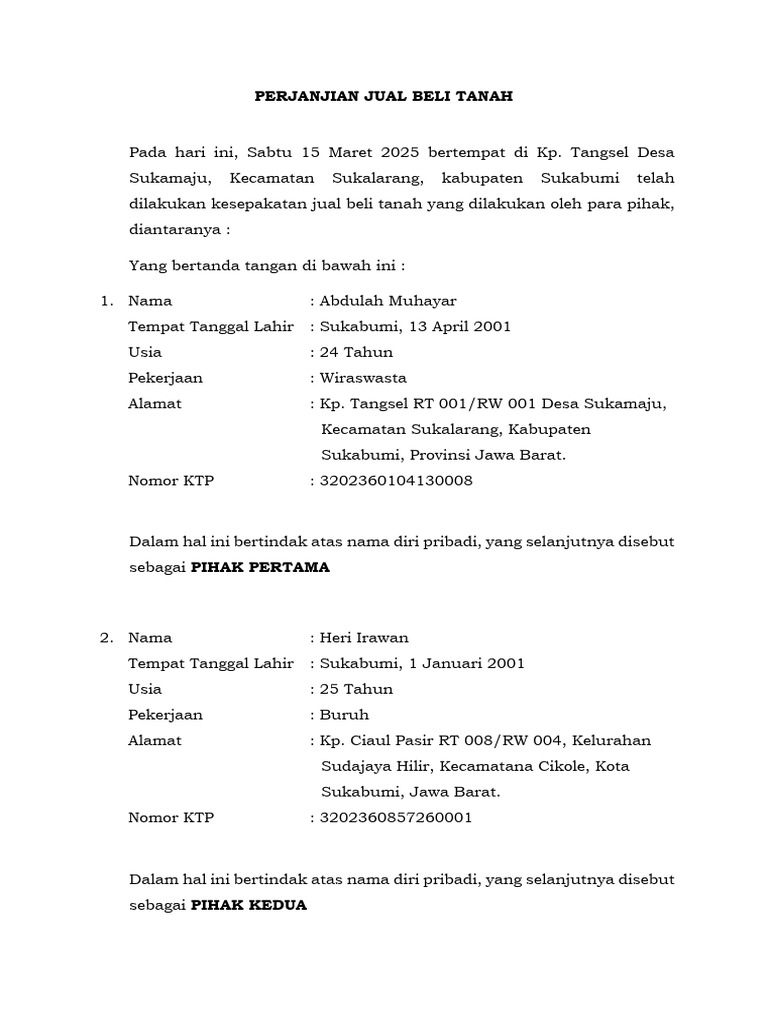Perjanjian Jual Beli Tanah | PDF