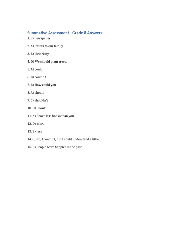 Grade 8 Summative Assessment Answers | PDF